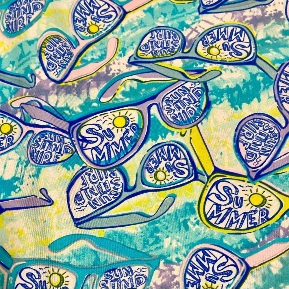 OP one piece swimsuit XL 14-16 teal yellow retro sunglasses print